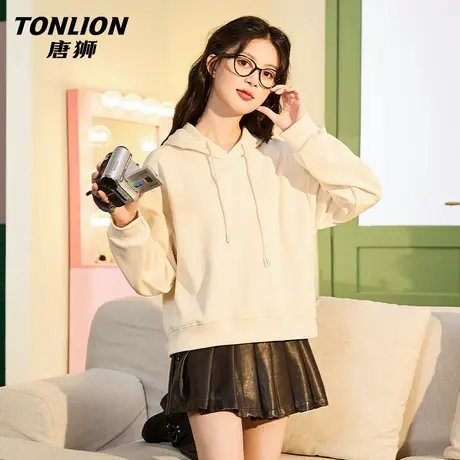 唐狮官方短款卫衣女2026新款春季套头连帽外套帽衫宽松大码上衣VC图片