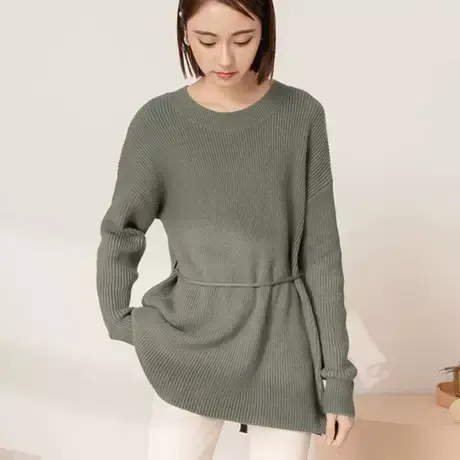 桔熊秋冬季简约宽松针织衫蓬松后开衩长袖保暖毛衣女装大码FA2647图片