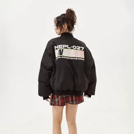 美式街头风棒球服棉服女加厚冬季立领外套2023新款复古飞行员棉衣商品大图