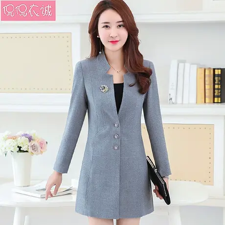 2023秋季新款西装女外套中长款韩版长袖风衣修身休闲立领西服女商品大图