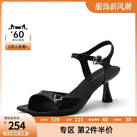 千百度法式平头优雅时尚高跟鞋大女主气质通勤百搭一字带女凉鞋商品大图