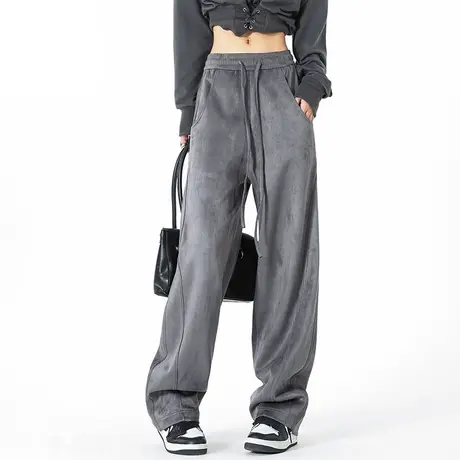 真维斯Z+裤子情侣款女士夏季潮牌潮阔腿宽松直筒显瘦麂皮休闲裤秋图片