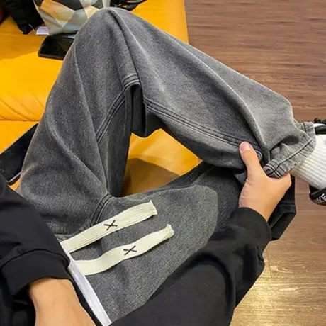 复古水洗vibe风牛仔裤男潮流直筒宽松百搭休闲长裤子港风纯色阔腿商品大图