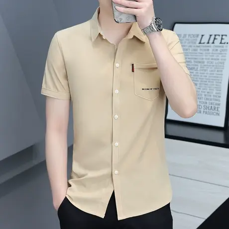 2023新款夏季韩版潮流刺绣青年休闲衬衣男士上衣服帅气短袖衬衫男商品大图