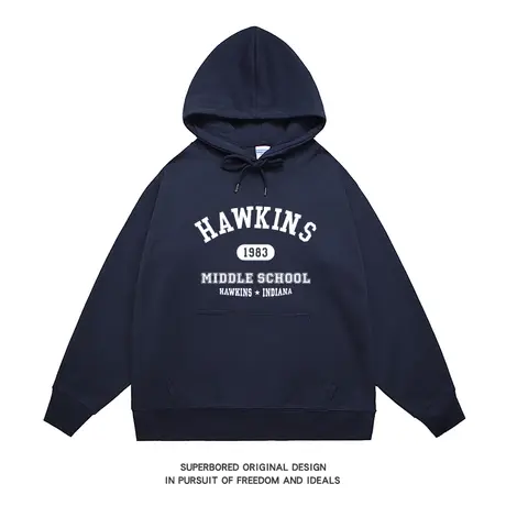 美式休闲字母复古潮牌连帽卫衣男秋冬款宽松套头情侣装上衣帽衫图片