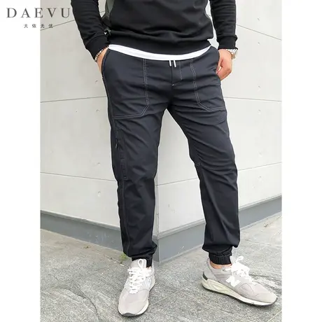 秋季新款扎明线年青束脚大号弹力潮胖子加肥加大码男士休闲长裤商品大图