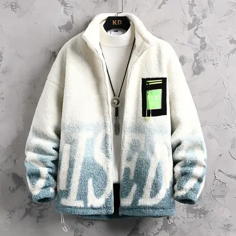 羊羔毛绒外套男士秋冬季新款颗粒绒夹克男渐变色保暖潮牌帅气男装商品大图