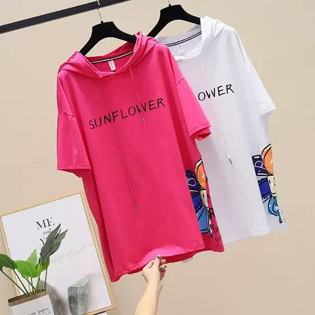 网红爆款连帽短袖t恤女2023夏季新款宽松洋气减龄半袖炸街上衣潮商品大图
