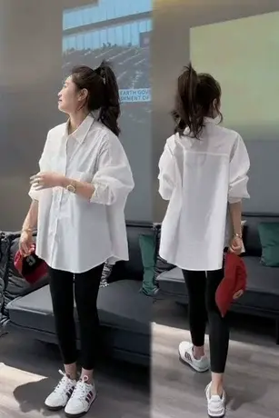 白色衬衫女春装设计感小众上衣慵懒风外搭宽松男友风白衬衣外套潮商品大图
