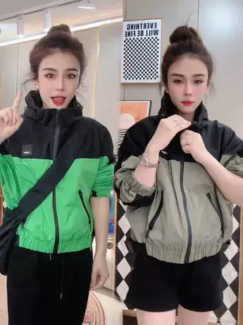 2023年秋季款洋气拼色棒球服外套女欧货时尚拼色宽松小标夹克上衣商品大图