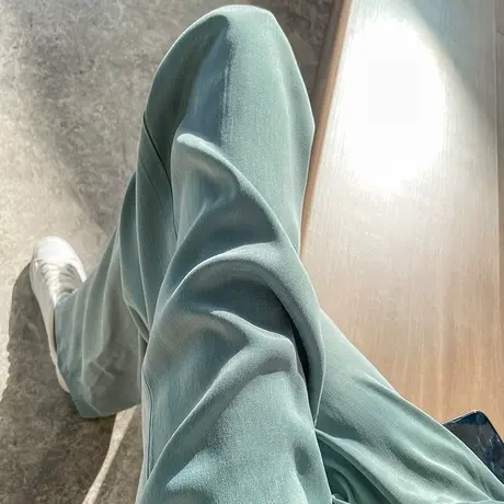 断码清仓浅色醋酸冰丝缎面阔腿裤女夏季薄款垂感高腰直筒休闲裤子商品大图