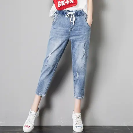 高腰七分牛仔裤女夏薄款2023新款女裤夏季裤子小个子八分裤哈伦裤商品大图