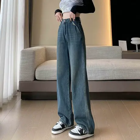 阔腿牛仔裤女春秋2023年新款窄版直筒裤宽松显瘦高腰垂感拖地裤子图片