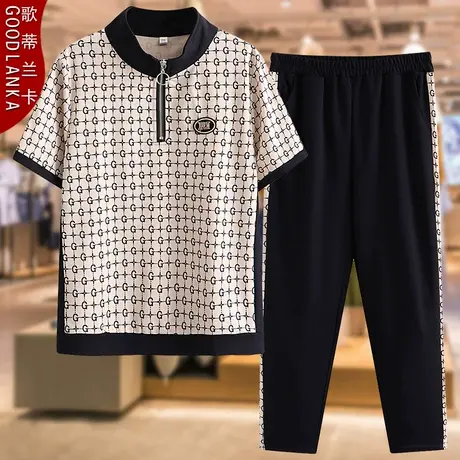 大码中老年妈妈夏装运动套装洋气新款宽松时尚短袖上衣休闲两件套商品大图