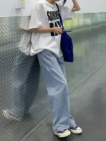 清仓捡漏春夏时髦水洗牛仔裤女2023宽松直筒个性阔腿裤休闲长裤图片