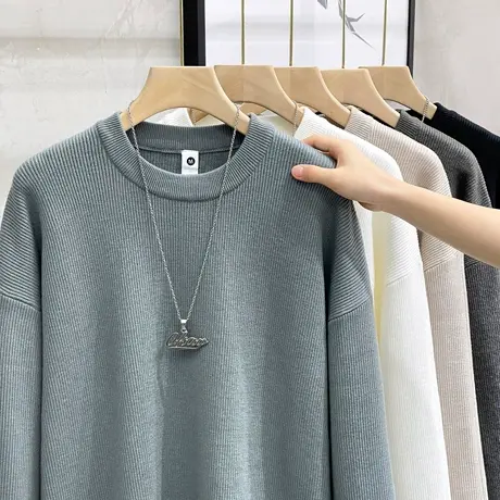 600G重磅肌理加厚圆领毛衣男秋冬季新款潮流毛衫宽松保暖针织衫男商品大图