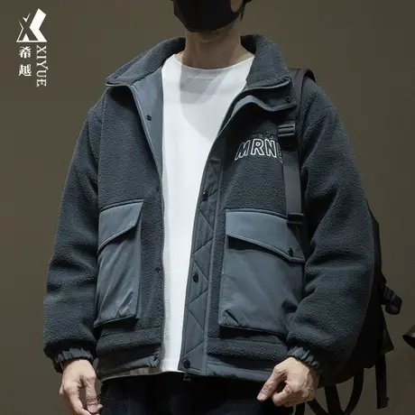 希越新国标羽绒服男士冬季潮牌羊羔绒外套宽松大码加厚外穿棉袄潮商品大图