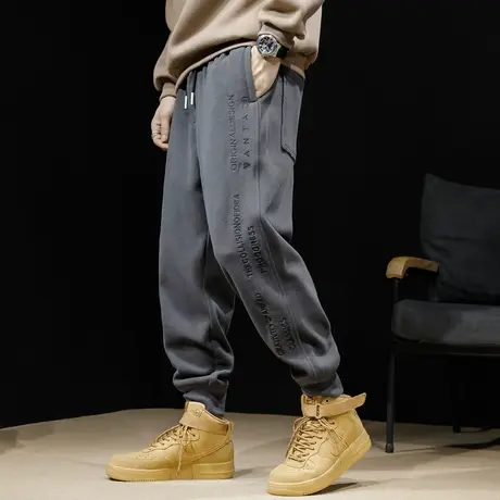 冬季加绒加厚运动裤男秋冬款束脚胖子加肥加大灯芯绒男裤休闲大码商品大图