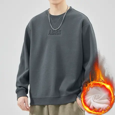 秋冬款保温加绒加厚圆领卫衣冬季2024年新款男生潮牌重磅长袖上衣商品大图