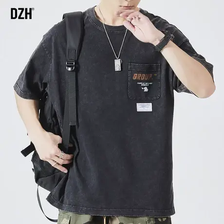 男士日系复古短袖t恤设计感2023新款大码男装半袖男潮牌ins体恤衫商品大图