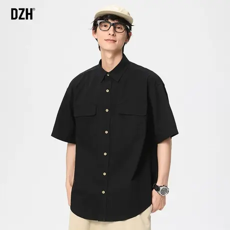 男士黑色衬衫男短袖高级感休闲衬衣男款夏季外套半袖男装2023新款商品大图