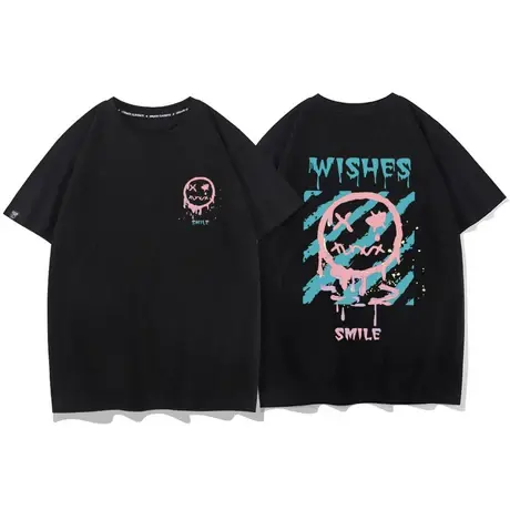 秀洛小恶魔笑脸短袖t恤夏季情侣装宽松半袖纯棉潮流半袖港风衣服商品大图