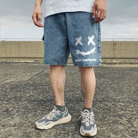 胖子重磅牛仔短裤男士口袋宽松过膝加肥加大码潮流夏季肥佬五分裤图片