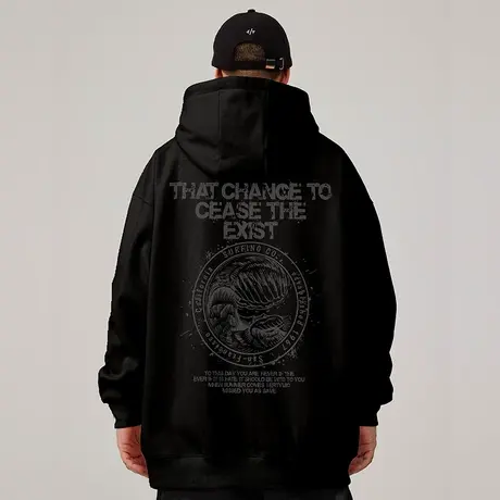 大码美式潮牌胖子男装加绒男生潮流宽松国潮连帽卫衣春秋冬季外套商品大图