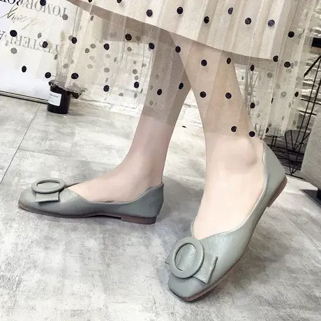 2023春夏新款韩版平底单鞋女百搭方头浅口网红仙女温柔软底豆豆鞋商品大图