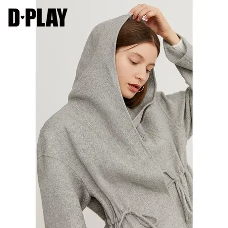 DPLAY德帕拉秋装冬款时尚灰色暗扣收腰中长款毛呢外套女商品大图