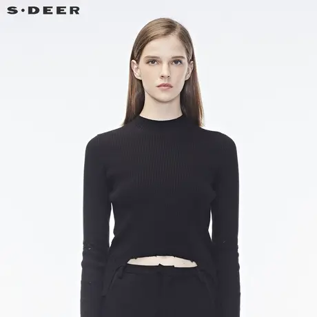 sdeer圣迪奥女装抽丝做破缺摆纯色圆领针织衫S17383518📂图片