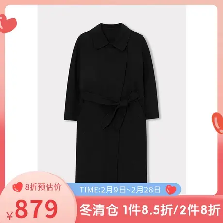 伊芙丽毛呢外套女秋冬新品系带收腰中长款女士羊毛大衣休闲双面呢商品大图