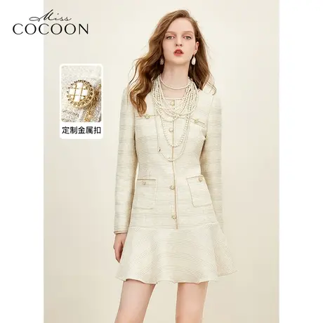 【秋上新】missCOCOON小香风裙子2023秋装新款女装收腰鱼尾连衣裙图片