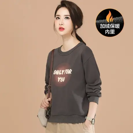 韩潮袭人复古圆领印花加绒卫衣女2023冬新款休闲显瘦长袖上衣厚商品大图