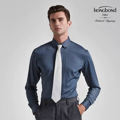 红邦创衣款修身男士长袖衬衫免烫商务休闲衬衣纯色中青年工作正装图片