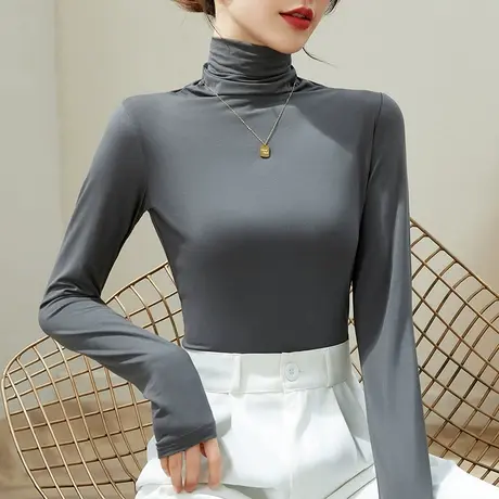 2024春秋莫代尔打底衫内搭半高领长袖修身显瘦t恤高级感薄款上衣图片