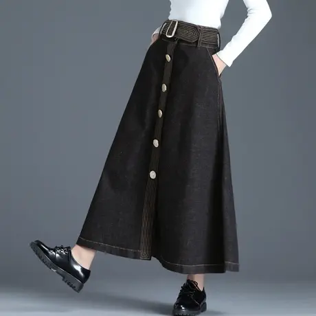 【清仓捡漏】黑色牛仔半身裙女中长款2024新款冬季裙子女秋冬长裙商品大图