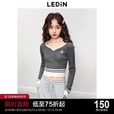 乐町新品鸡心领短款上衣女韩式内搭2023秋季新款针织衫修身打底衫商品大图
