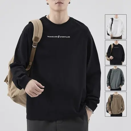 男士内搭打底衫男秋冬黑色重磅圆领卫衣冬季加绒加厚长袖t恤秋衣商品大图