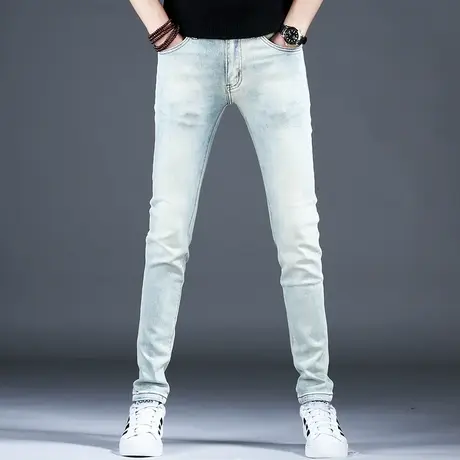 弹力小脚复古做旧牛仔裤男款浅色四季款新款高端潮牌裤子潮流男士商品大图
