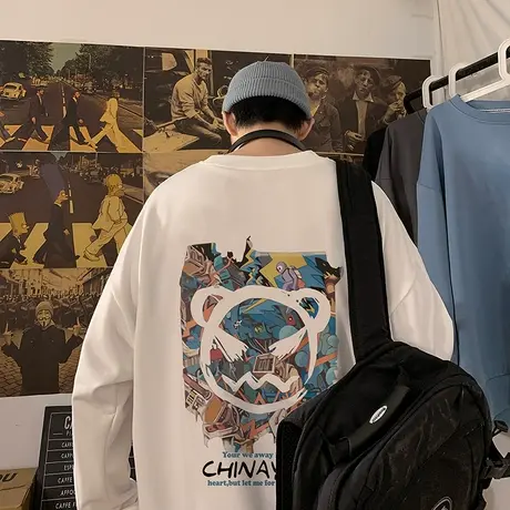 港风恶魔笑脸卫衣男ins潮流春秋季宽松情侣内搭长袖打底休闲外套商品大图