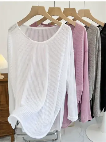 中长款透视防晒衫女夏季长袖圆弧下摆防晒衣遮屁股泳衣罩衫空调衫商品大图