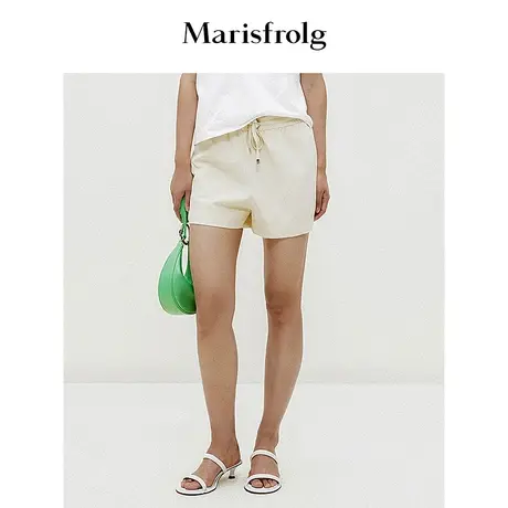 【羊毛】玛丝菲尔春季新款米黄色休闲运动短裤裤子女商品大图