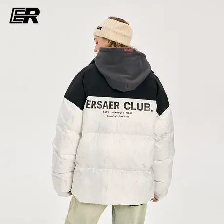 er基础字母logo短款羽绒服男冬季潮牌休闲情侣外套加厚保暖面包服图片