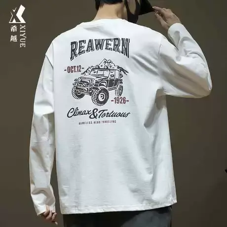 希越重磅260g长袖T恤男2024春季新款美式潮牌宽松大码男士打底衫商品大图