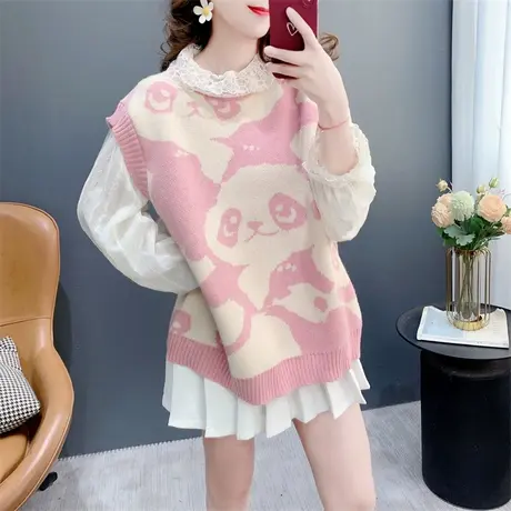 设计感甜美卡通圆领针织马甲背心女春季2024新款洋气显瘦无袖上衣商品大图