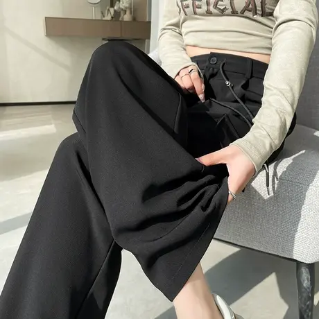 灰色大口袋美式阔腿工装裤女2024年春秋季高腰显瘦宽松垂感拖地裤图片