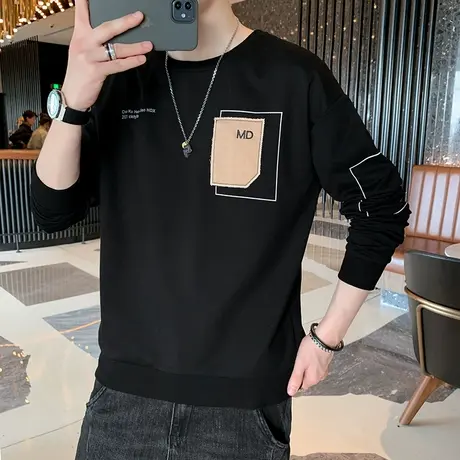男士长袖t恤潮流宽松潮牌ins小衫2024年新款体恤春秋季上衣服卫衣商品大图