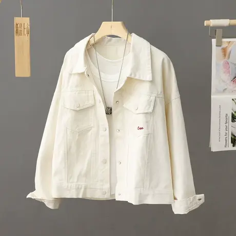 春装新款小个子短款刺绣牛仔外套女港味工装风宽松上衣女简约夹克图片