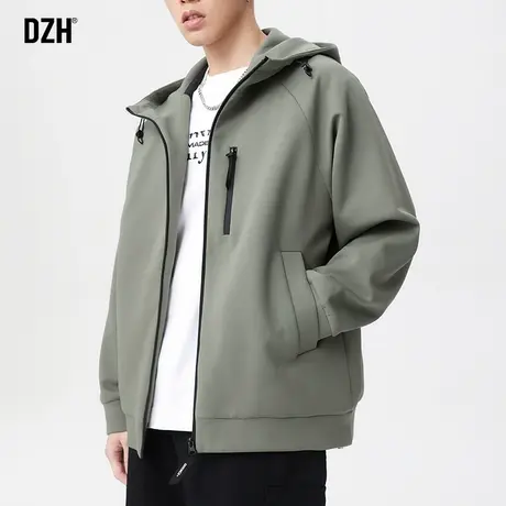 男士连帽绿色外套春秋款男美式痞帅衣服男款潮牌男装2024新款春装商品大图